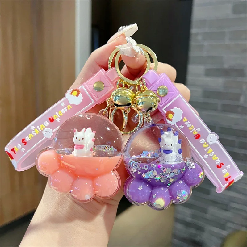 Oil-dipped bear paw, nine fox tails, fox sand bottle keychain Cute cat paw fox drift bottle keychain Small gift wholesale