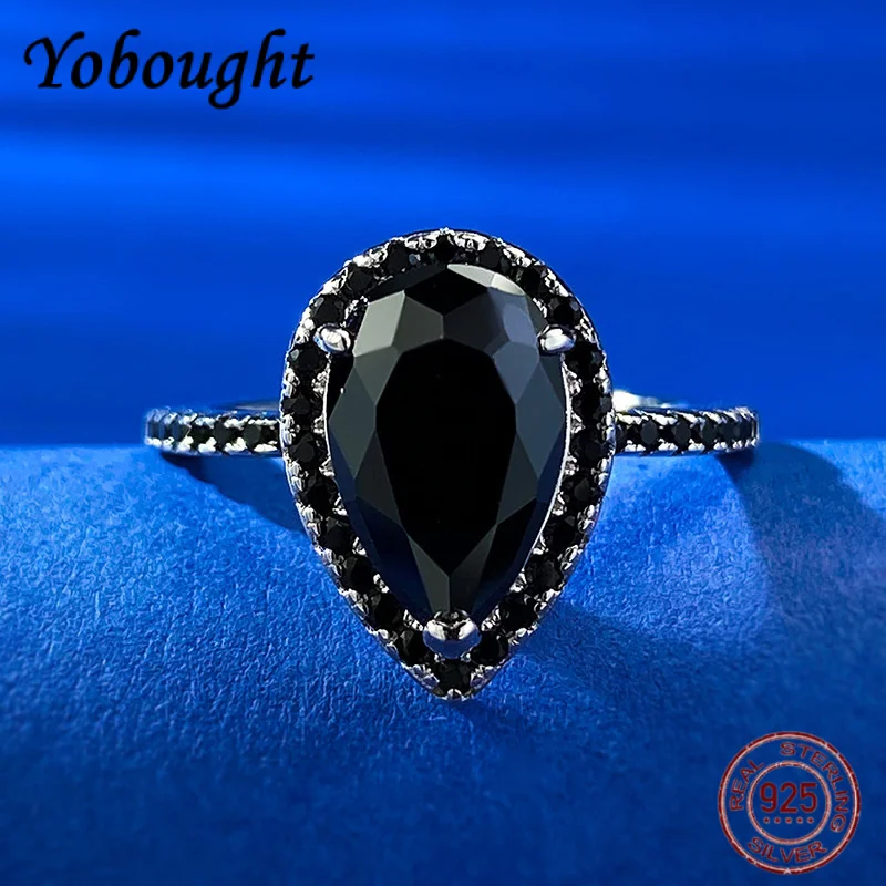 

Новое европейское и американское женское кольцо из серебра 925 пробы с каплями воды 7*11 мм, черный циркон, простое роскошное ювелирное изделие в стиле ретро