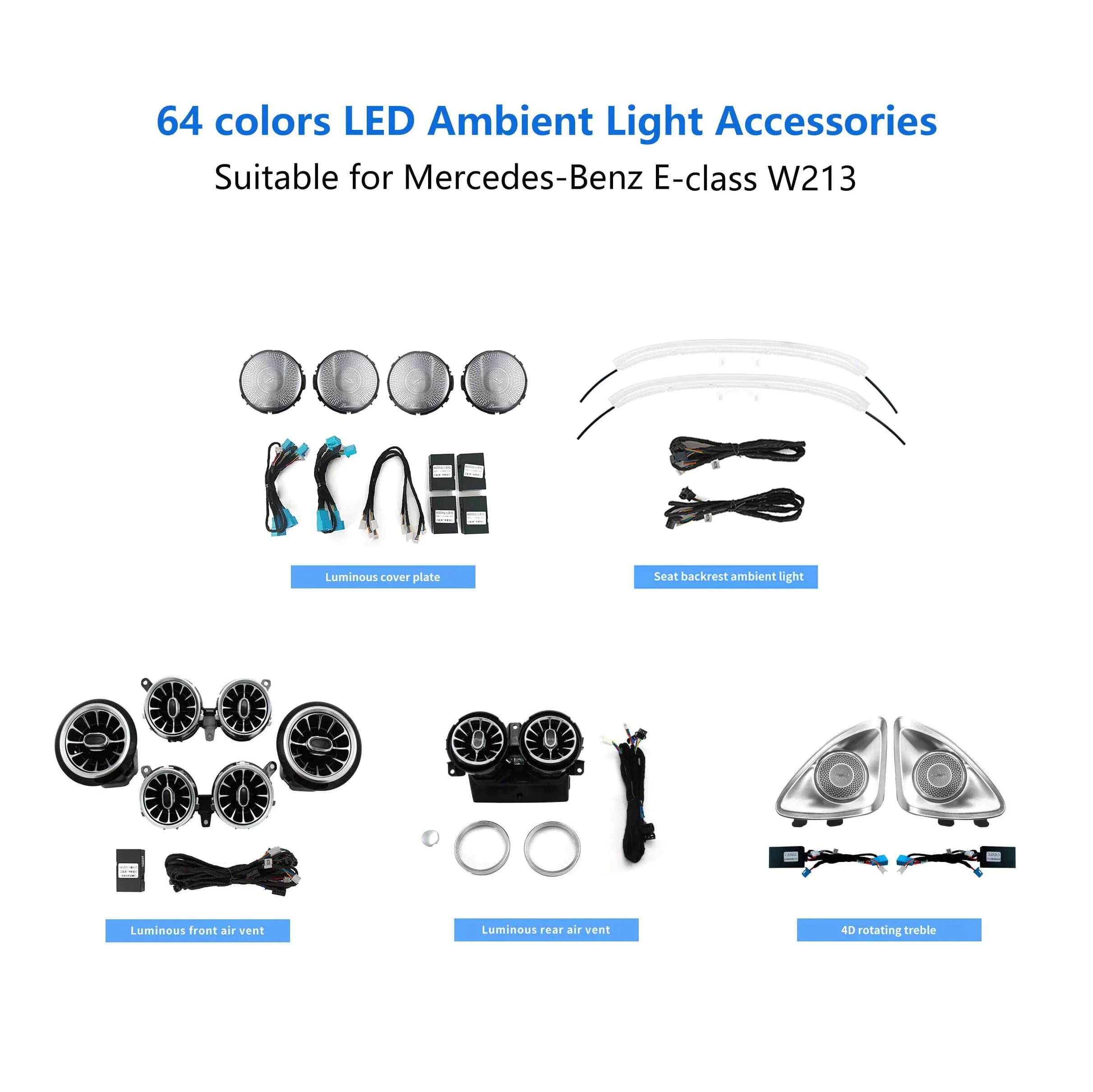 Ambient Light Kit W213 for  E-Class 2016-2022 New Illuminated Turbine Air Vent Speaker Cover