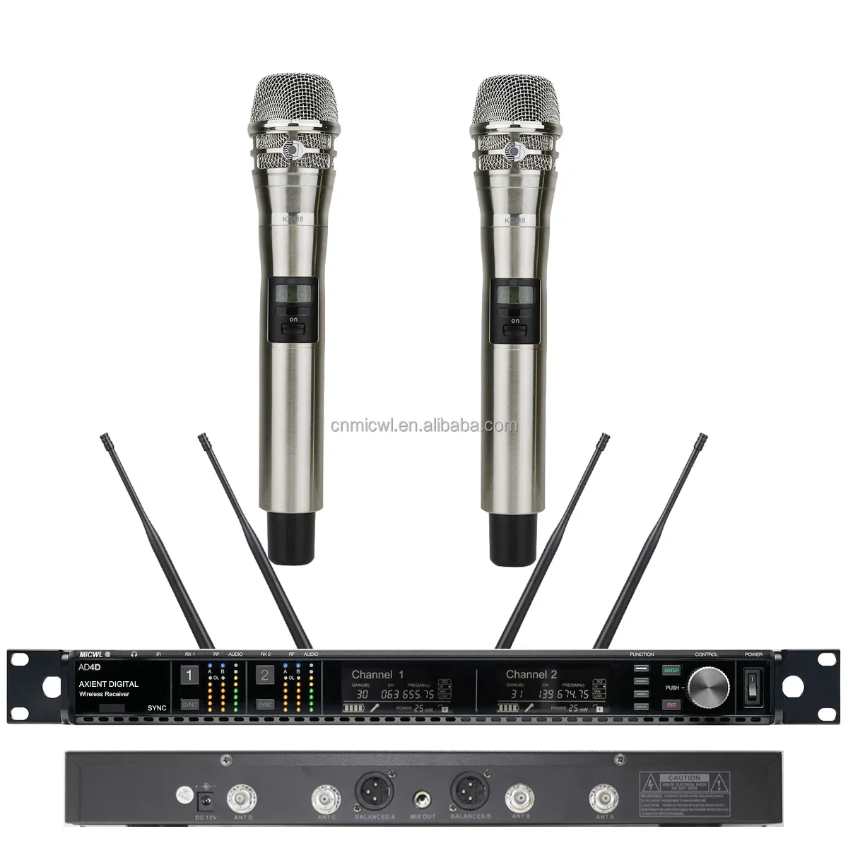 Digital Advanced True Diversity KSM8 Dual Handheld Wireless DJ Karaoke Microphone System UHF Frequency Adjustable Black Silver