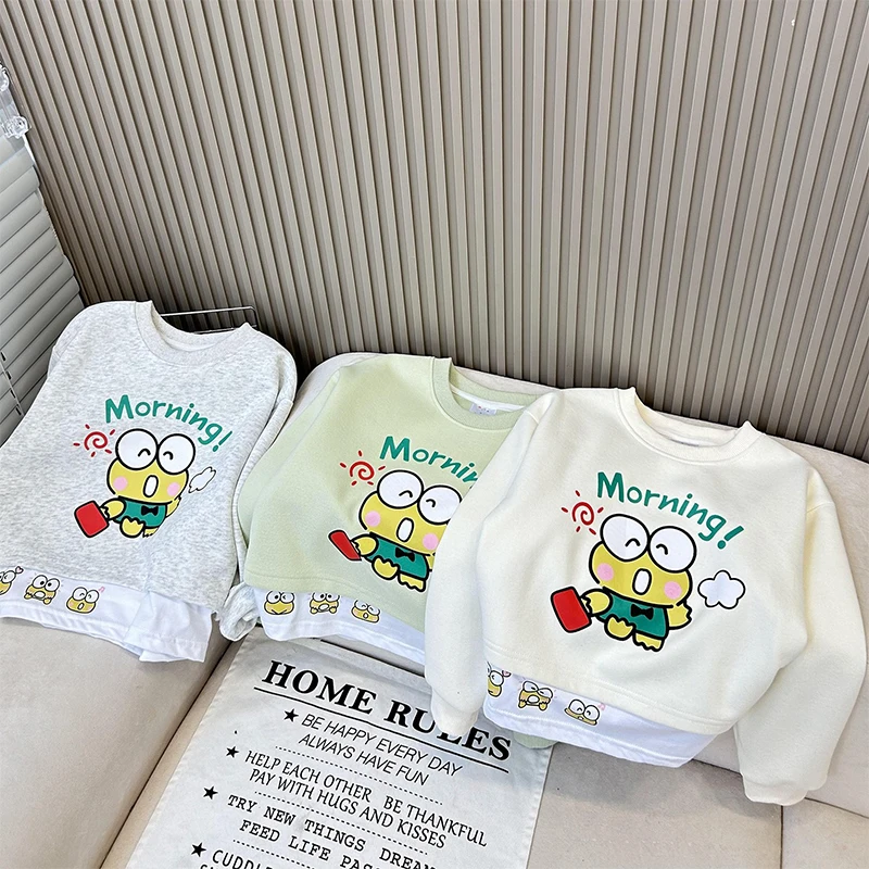 

Sanrio Kawaii Anime Children Clothes Girl Heart Cartoon Cute Pattern Boy Hoodie Frog Top Sweet Long Sleeve T-Shirt Kids Gift