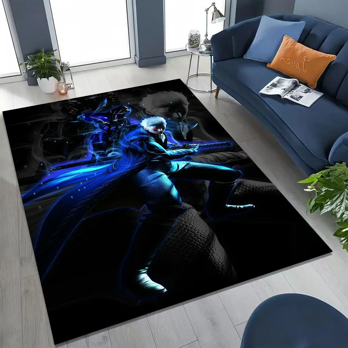 3D D-Devil May Cry DMC Games Vergil Dante Rug for Bedroom Living Room Sofa Home Doormat Decor, Large Kid Play Non-slip Floor Mat