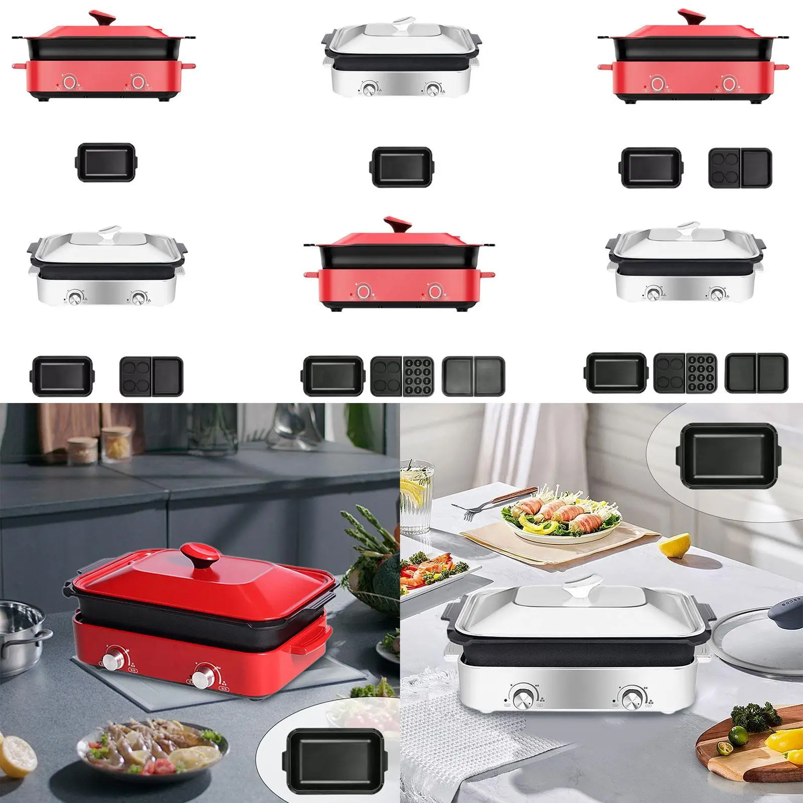 Multi Cooker Multifunction Electric Grill Aluminum Alloy Electric Griddle Slow Cooker for Camping Household BBQ Family Dinner