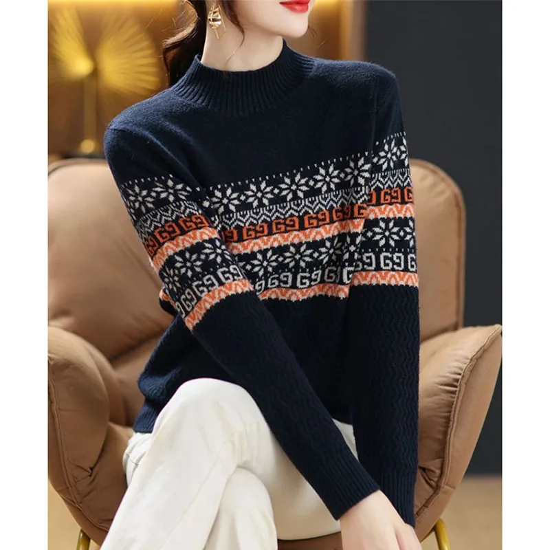 ربيع الخريف السيدات سترة أنيقة تحمل شعار لعبة البيسبول سترة سترة 2025 Femne نصف عالية الحياكة المرأة الكورية الجاكار معطف محبوك فضفاض