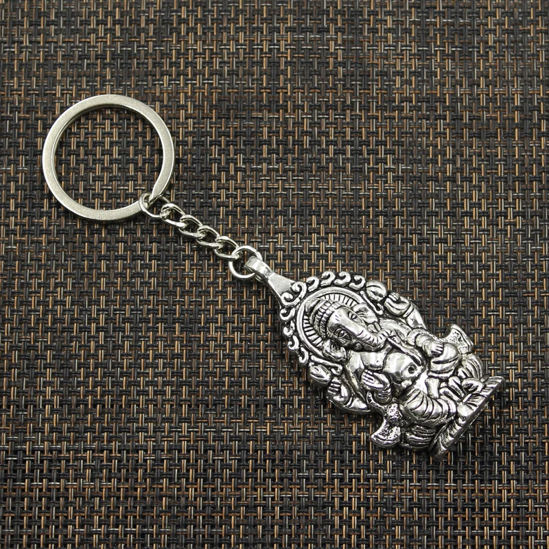 Chaveiro de metal com Buda e Elefante Pingente, Jóias Antigas, Bronze e Cor Prata, Pingente na moda, 30mm, 62x32mm