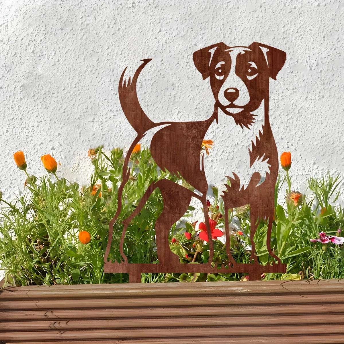 1pc Rusty Dog Metal Garden Stake - Rustic Outdoor Decor, 30.0 cm Nature-Inspired Lawn Art for Balcony, Patio & Magical Gardens