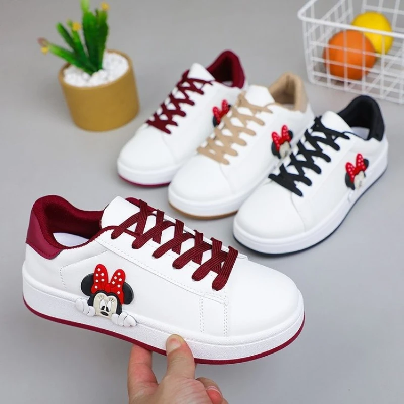 

Disney Minnie Mickey Mouse White Shoes Children New Simple Versatile Thick Soled Board Shoes Girls Boys Casual Shoes