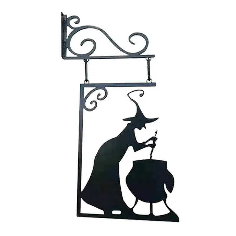 Halloween Hanging Metal Vintage Witch Shape Cast Iron Garden Corner Sign Mysterious Witch Statue Ghost Door Halloween Decor