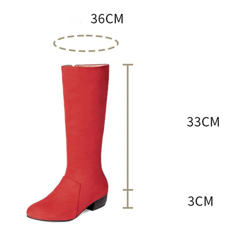 ASILETO Brand Flock Suede Women Mid Calf Boots Round Toe 3cm Block Heels Zipper Oversize 45 46 47 Daily Knight Botas Autumn