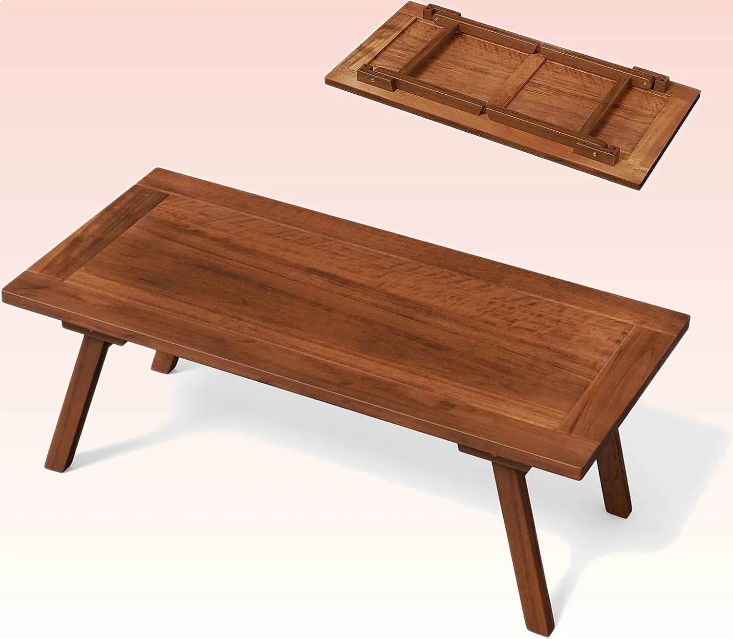 Outdoor Folding Coffee Table Natural Poplar Wood Patio No Assembly Required Rectangle