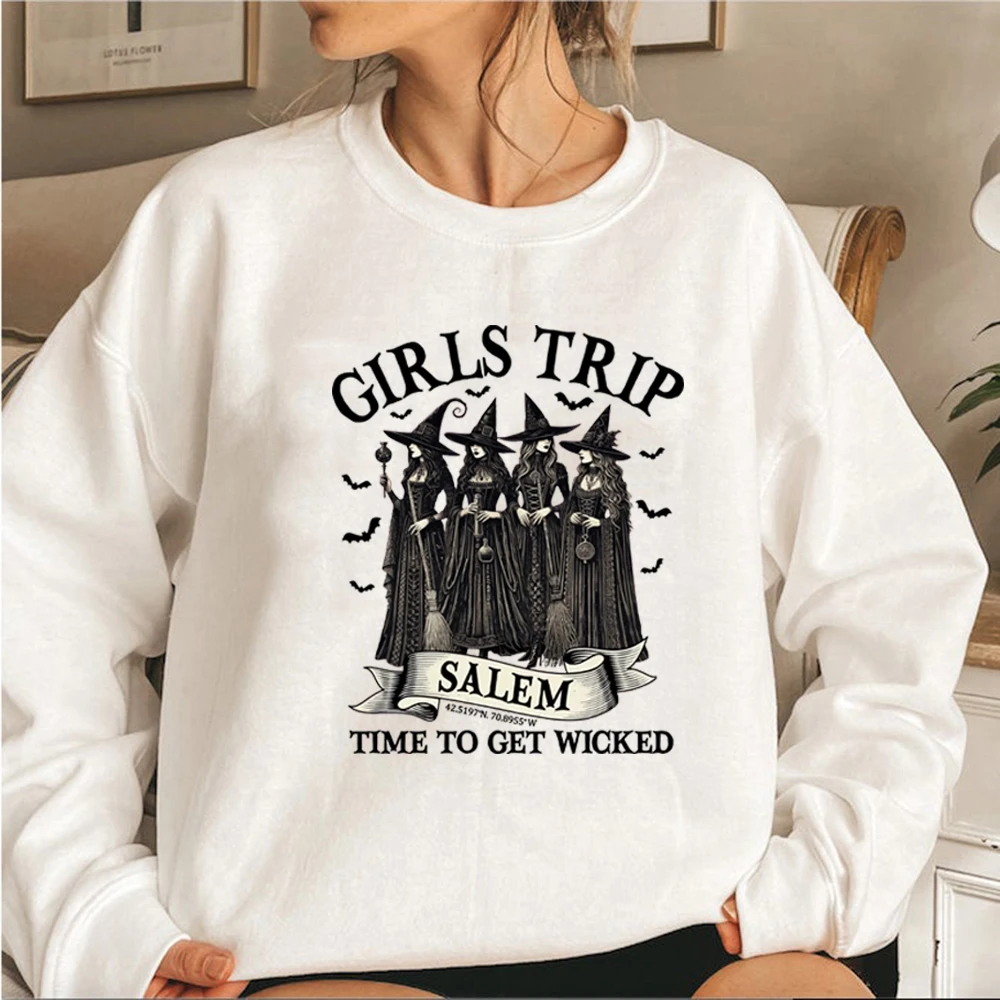 

Halloween Girl's Trip Salem Time To Get Wicked Sweatshirt Halloween Retro Girls Trip Sweatshirt Salem Witch Women Graphic Hoodie