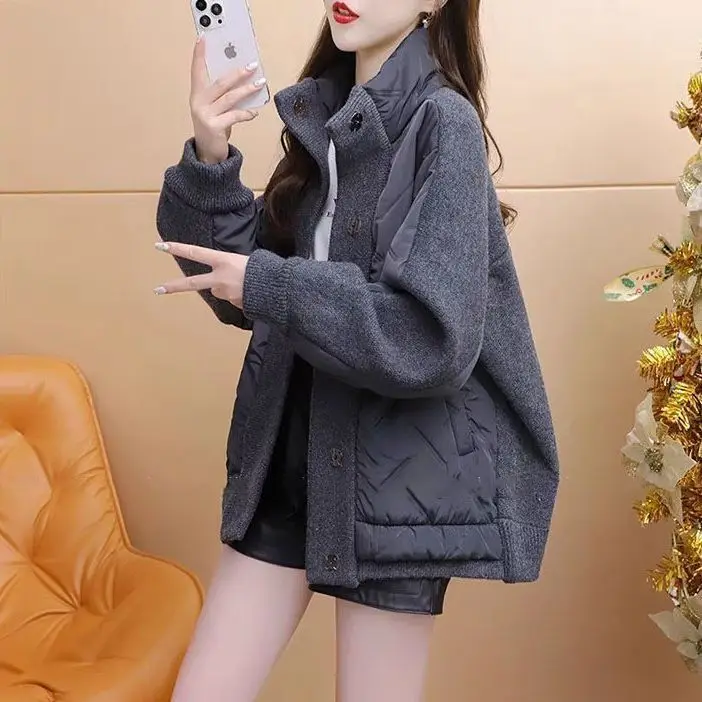 Autumn and Winter New Women's Down Cotton Jacket Windproof Knitted Jacket