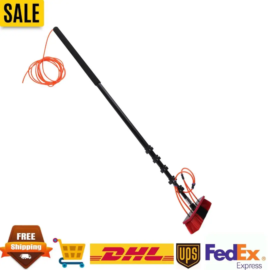 

24ft Length Water Fed Brush Aluminum Alloy Outdoor Window Cleaner W/Hose, Cleaning and Washing Tool for Window Glass Solar Panel