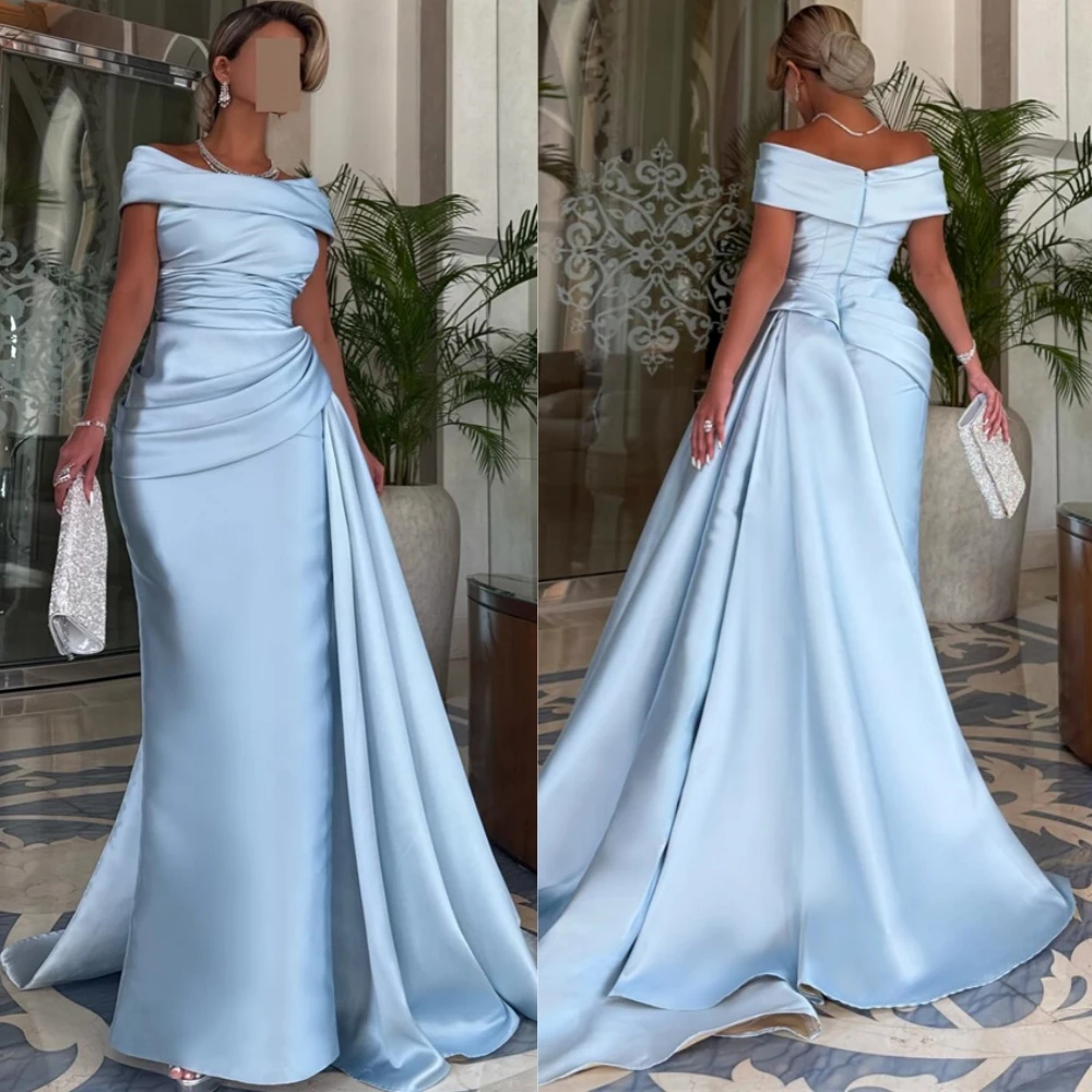 

Customized Classic Satin Boat Neck Evening Dress Classic Sweep Train Prom Dresses Fashion Mermaid Special Occasion Gowns