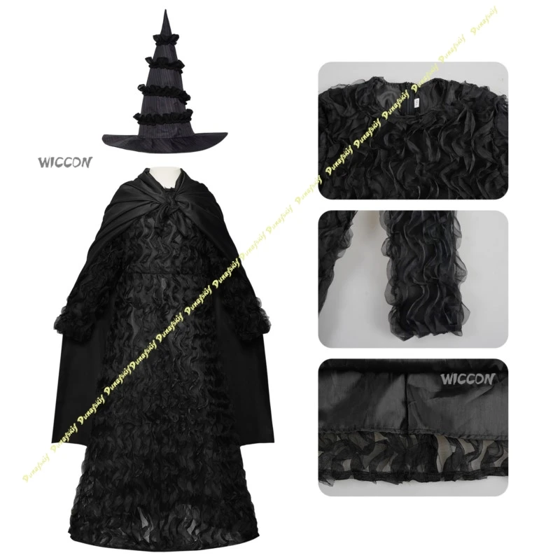الأطفال تأثيري ازياء ماجيك بنات شعر مستعار قبعة شريرة الأسود منتفخ تنورة فستان البدلة مرحلة حفلة عباءة النساء عيد الميلاد هالوين