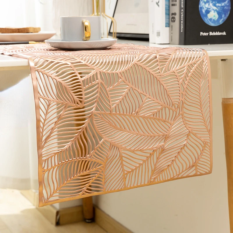 

Hollow leaf Western PVC 45x30cm Meal Mat Leaf Hollow Rectangle Anti-slip Heat Insulation Dinning Table Mat Home Hotel Decoration