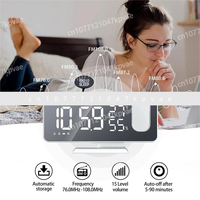 FM Radio USB Wake-up Clock LED Digital Smart Alarm Clock Watch Electronic Desktop Clock with 180 ° Time Projection Snooze