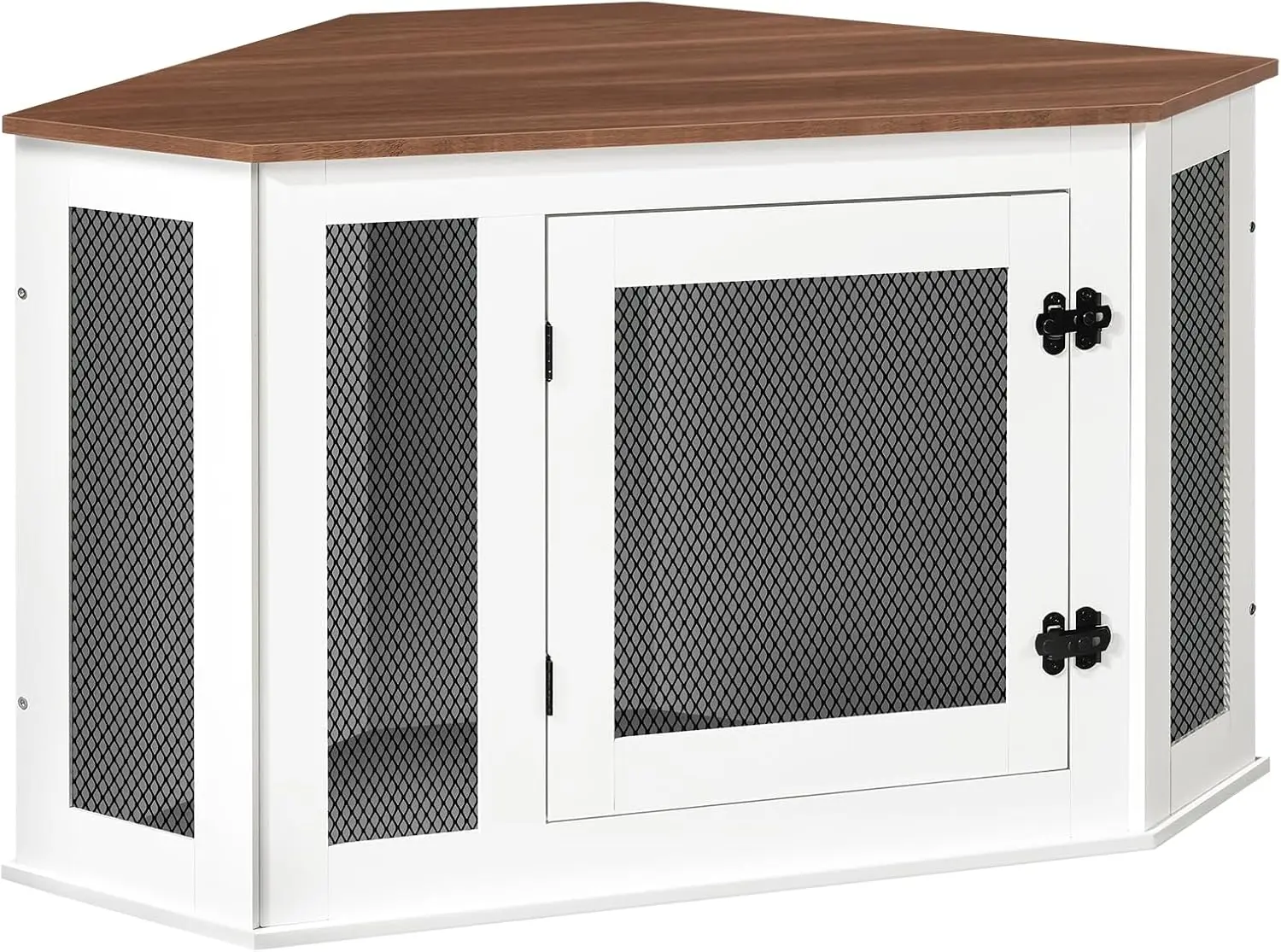 

Wooden Dog Crate End Table, Decorative Pet Kennel for Small-Medium Dogs, White & Walnut, Indoor Use DCBA0801