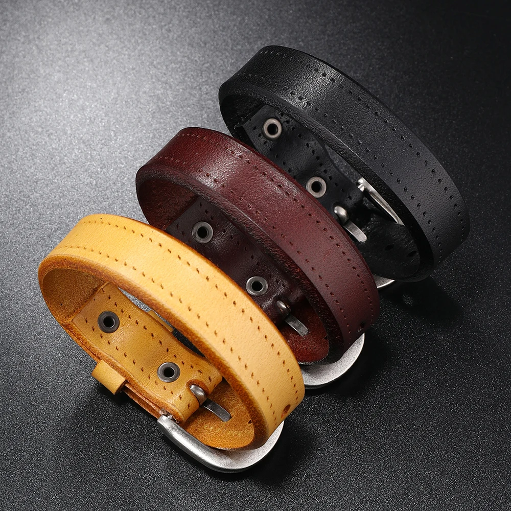 Vintage leather bracelet for men Simple buckle cowhide men bracelet