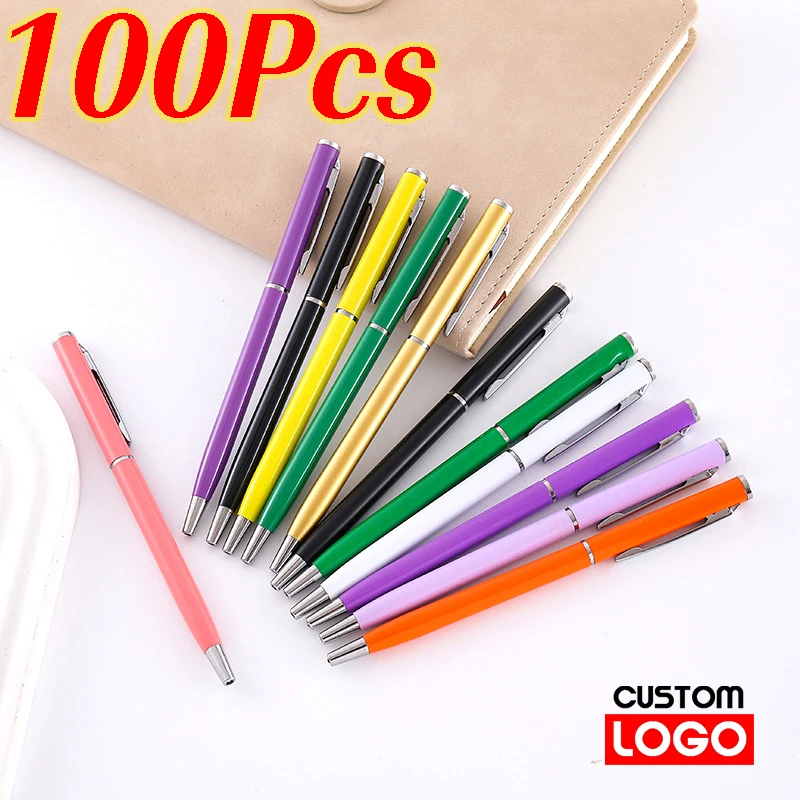 100 Stück Metall-Kugelschreiber mit individuellem Logo, Business-Büro, gravierter Name, Unterschriftenstift, Werbung, Schreibwaren, Lehrer, Geschenk, Kugelschreiber