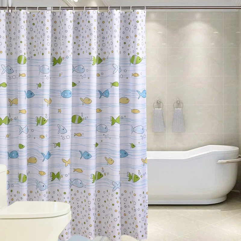 

PEVA small fish shower curtain with hook waterproof and mildew-proof plastic shower curtain durable high-quality bathroom curtai