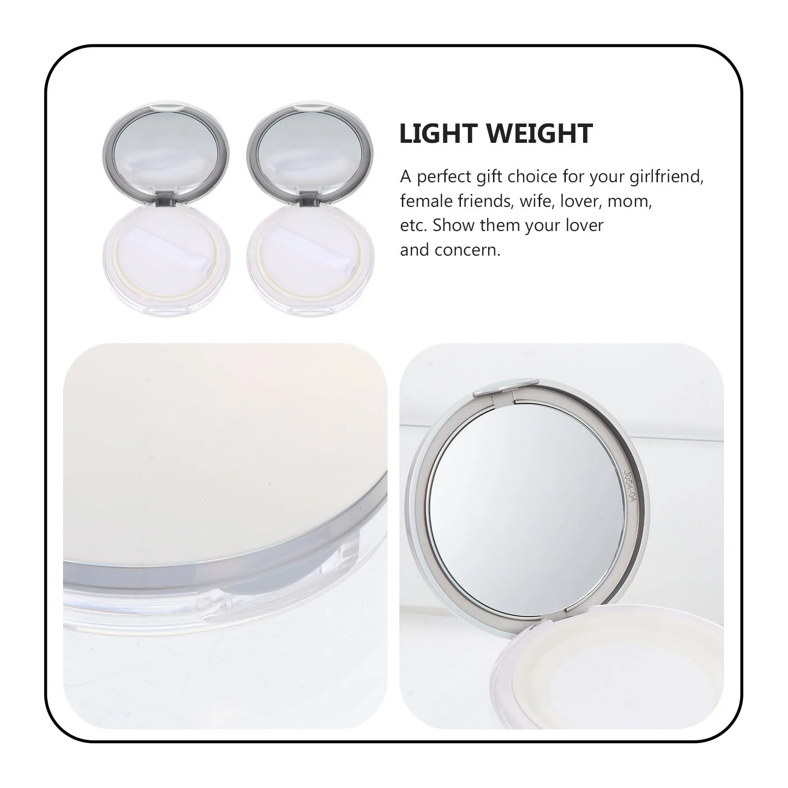 صندوق تخزين البودرة السائبة المحمول مكون من قطعتين، علبة بودرة فارغة خفيفة الوزن مع نفخة مرآة للمكتب الخارجي للنساء #6