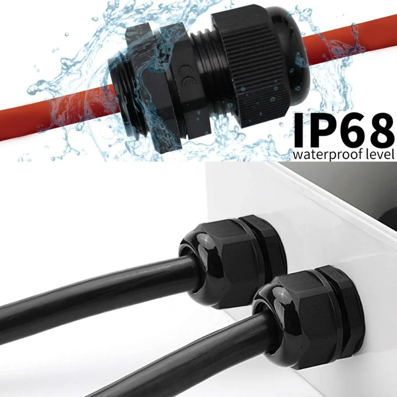 Glándula de Cable impermeable, junta de sellado de plástico negro, nailon IP68, PG7, PG9, PG13.5, PG21, 38 piezas