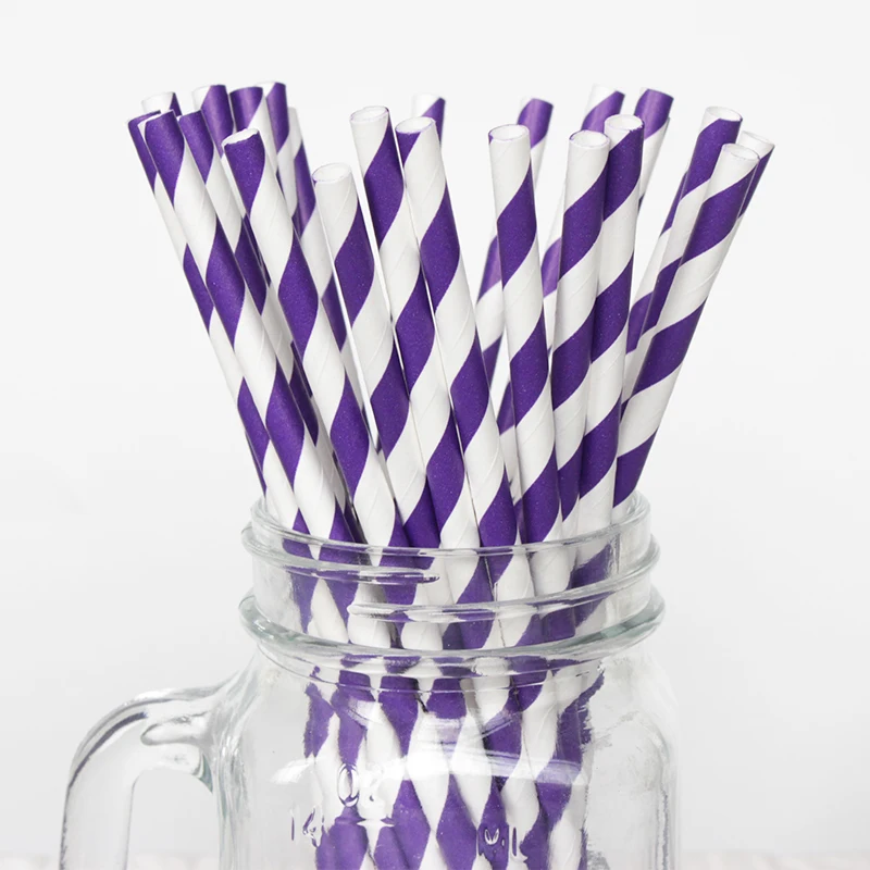 25 pçs/lote Roxo Listradas canudos de papel beber criativo palha Decorações Para Casamento