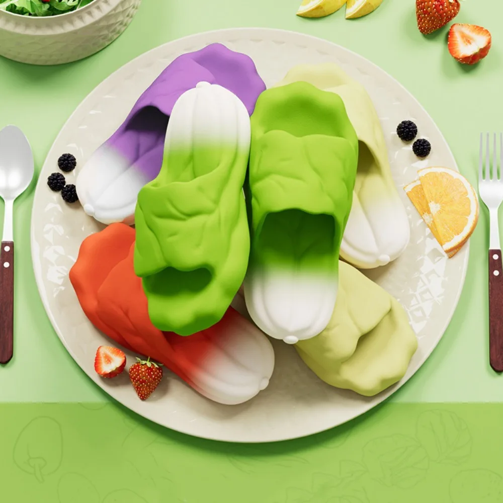 

Обувь, креативные тапочки с имитацией капусты, мягкая подошва, толстая подошва, растительные тапочки из ЭВА, 3D нескользящие шлепанцы с красной капустой, унисекс