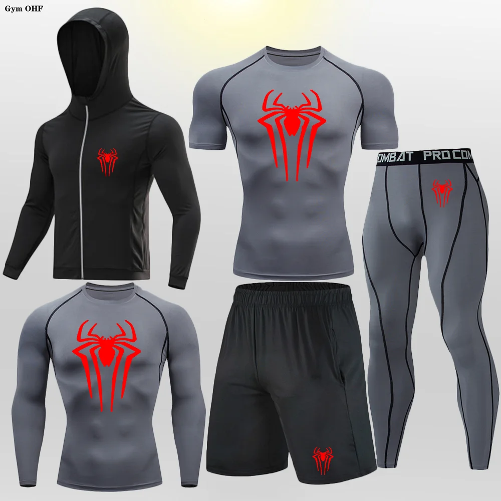 

Rashguard MMA Men's Sports Set Big Spider Five Piece Running Sports T-shirt Tight Hoodie Tight Pants Gym Running T-shirt