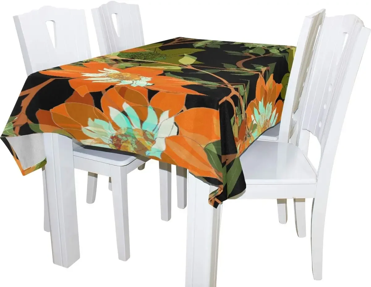 Orange Floral Pattern Rectangle Tablecloth Wedding Party Dining Room Picnic Kitchen Washable Table Cover