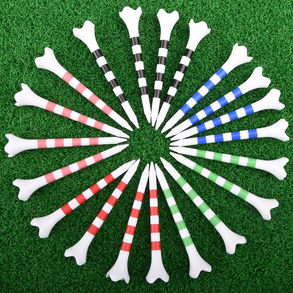 Neue 20 teile/beutel Kunststoff Golf Tees Mit Rot/Schwarz/Blau/Rosa/Grün Streifen Mark Skala 70/83mm 2 Größe Bunte Golf Ball Halter – Detail 4