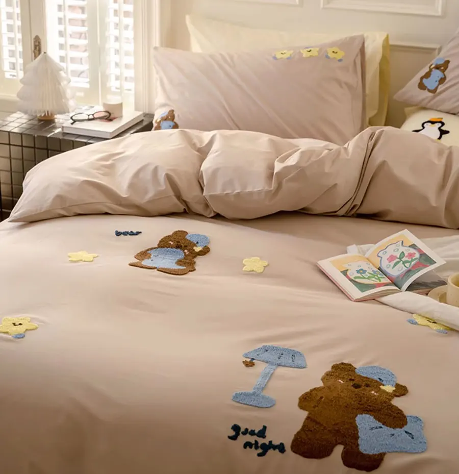 Cute cartoon bear bedding set 1.2 1.5 1.8 2.0 kid,twin full queen king cotton home textile bed sheet pillow case quilt cover