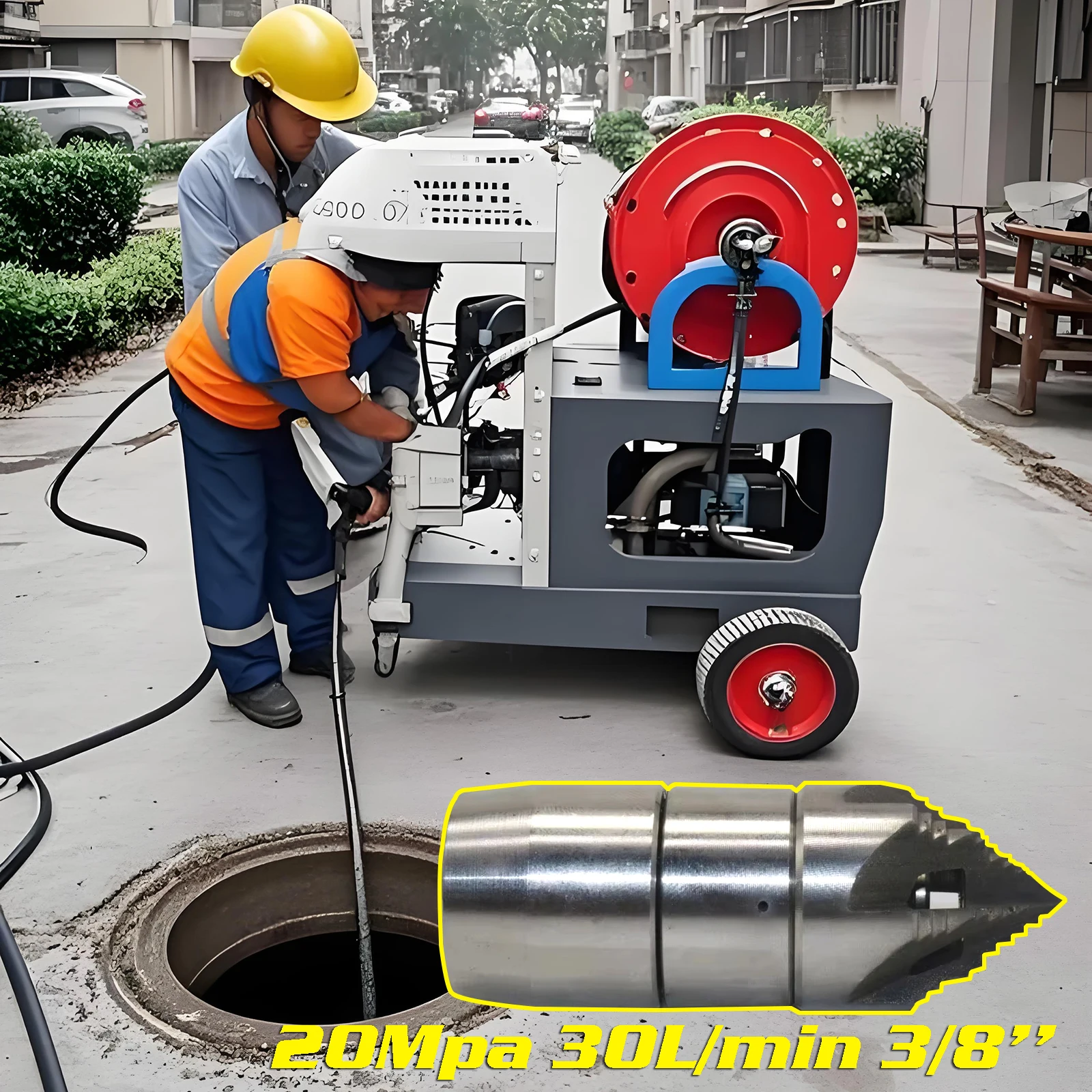 3/8'' 30L High Pressure Rotary Small Nozzle Stainless Steel Dredging Sewer Pipe Water Mouse Pagoda Cleaning Nozzle Car Washing