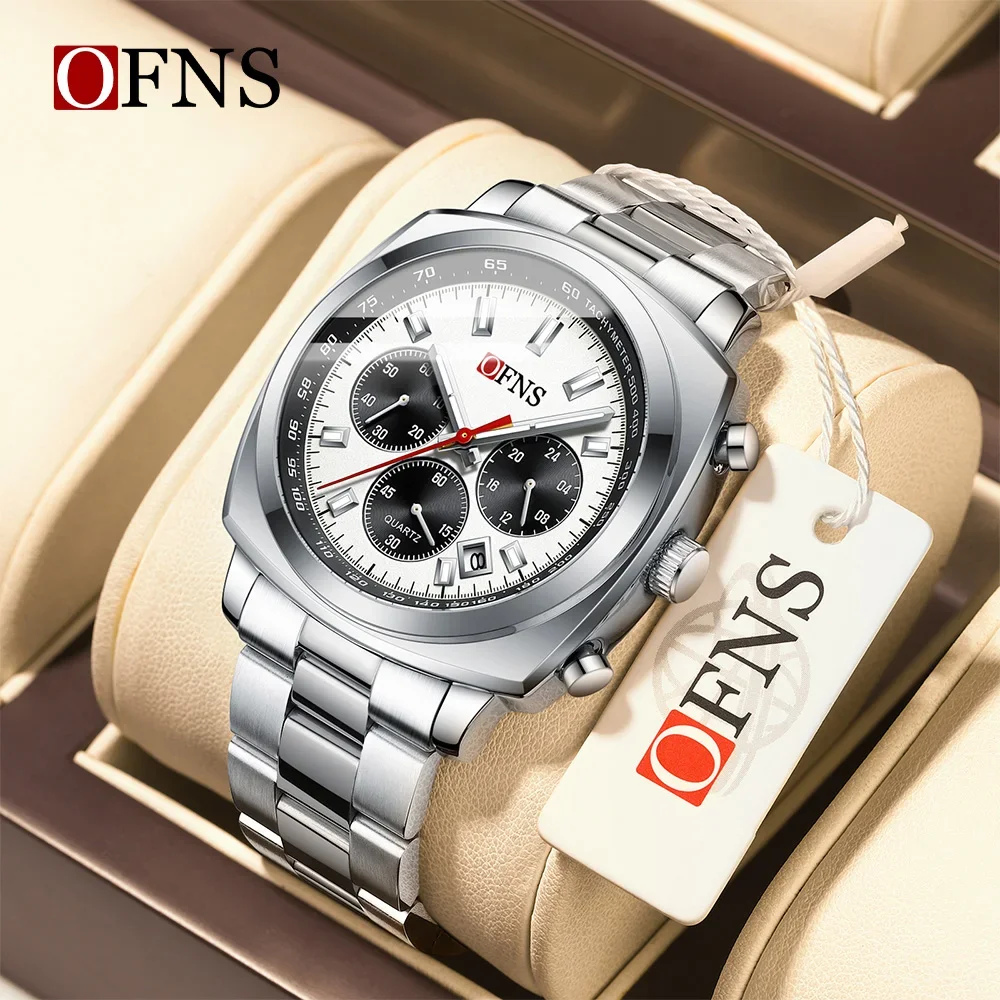 

OFNS 1601 Fashion Casual Men's Quartz Watch Steel Band Calendar Business Six Pin Three Eye Waterproof Men's Quartz Watches