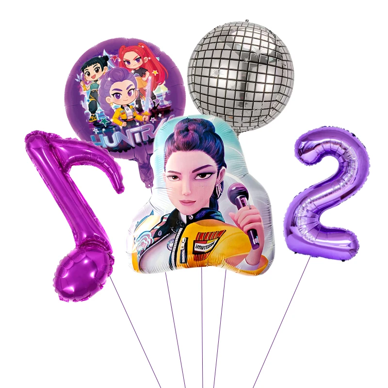 1 Set Kpop Music Theme Purple Balloon Gilrls Happy Birthday Party Decoration Kids Baby Shower Gifts Supplies - view 3