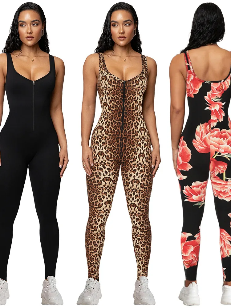 

Модный комбинезон с леопардовым принтом, женский облегающий цельный костюм, длинные брюки, длина миди, средняя талия