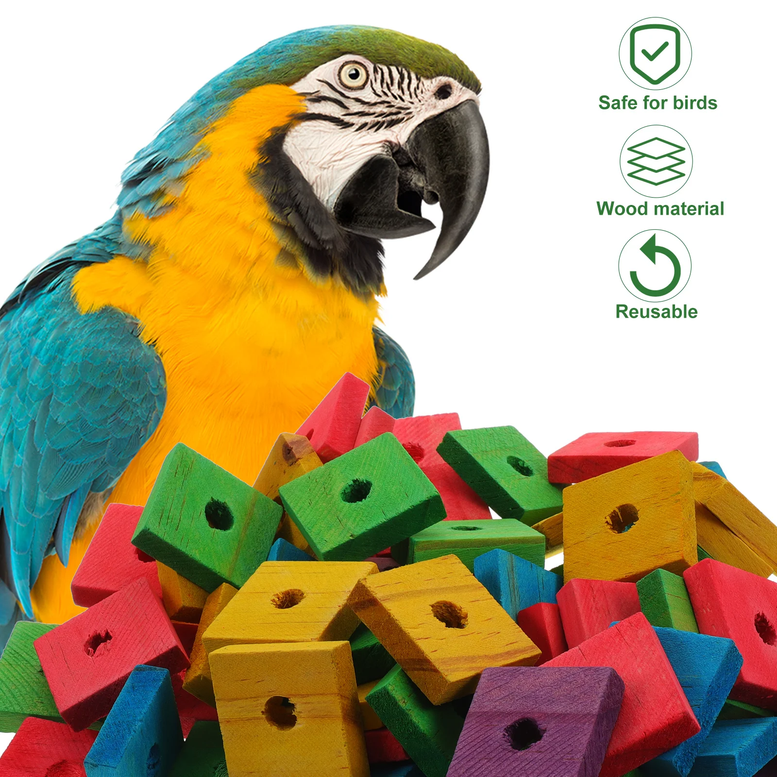 100 Pcs DIY Wood Chips Parrot Skill Development Toys Biting Plaything Pet Chewing Paper Shredder Wooden Pendant Bird