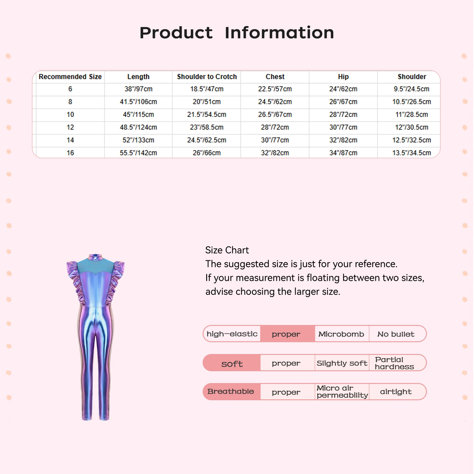 

Kid Girls Metallic Gloss Alien Costume Unitard Gymnastic Dancewear Ruffled Sleeve Zip Jumpsuit Leotard for Theme Party Halloween