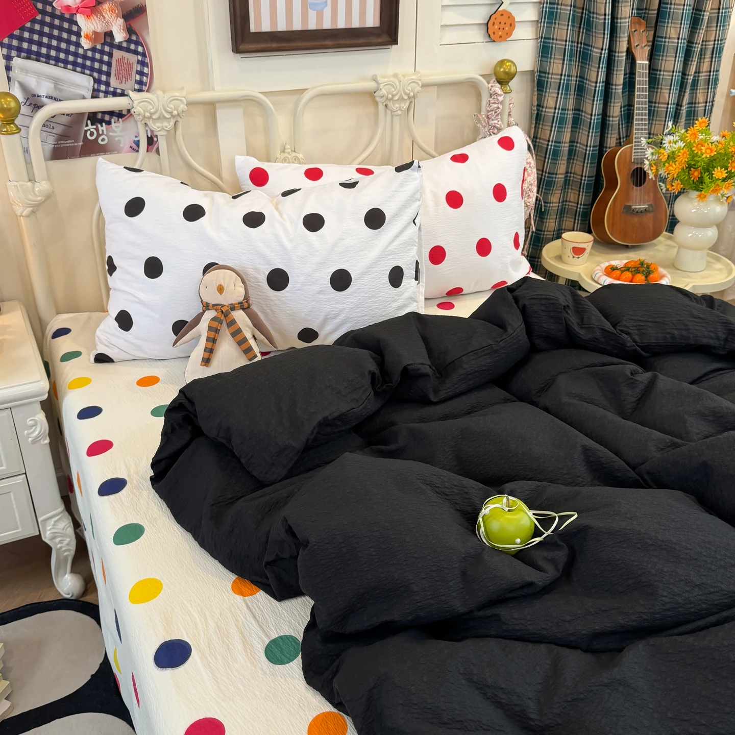 Ins-style Bedding Set Dopamine Colorful Polka Dot Duvet Cover Set Sheet Set King Queen Size for Home Bedroom Decor Bithday Gift