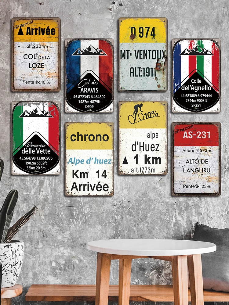 AliExpress CQDM DECOR Cycle Racing Landmark Poster Tin Signs, Bicycle Race Route Guide Metal Plate, Retro Wall Art Decor for Bar Club Garage Home