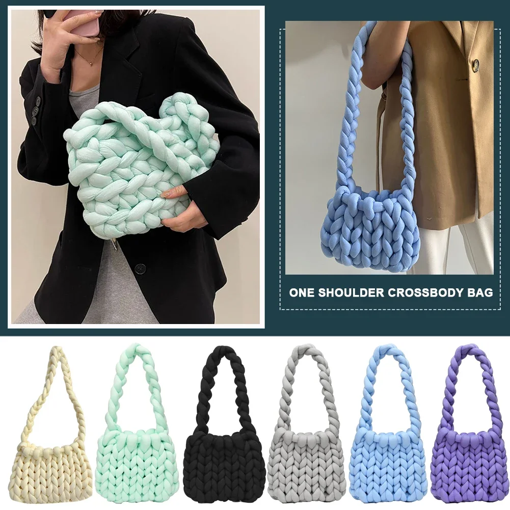 Rope Crochet Bag Handmade Acrylic Chain Women Underarm Bag Designer Knitting Crossbody Bags for Women Woven Chunky Knit Purse