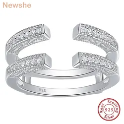 Newshe Creative 925 Sterling Silver Ring Enhancer for Engagement Adjustable Open Guard Wrap Wedding Band Cubic Zircon Jewelry