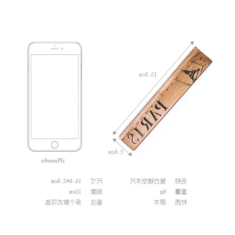 1pcs New York Roma Italy Paris Country Wooden Straight Ruler Measrure Drawing Tool Study Student Stationery