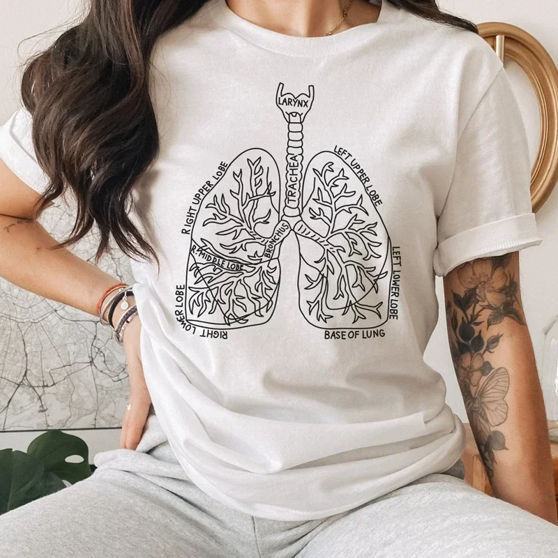 Aesthetic Lungs Anatomy T-shirt Funny Anatomical Lungs Graphic Tee Shirt Top Sassy Women Pulmonology Nursing Tshirts