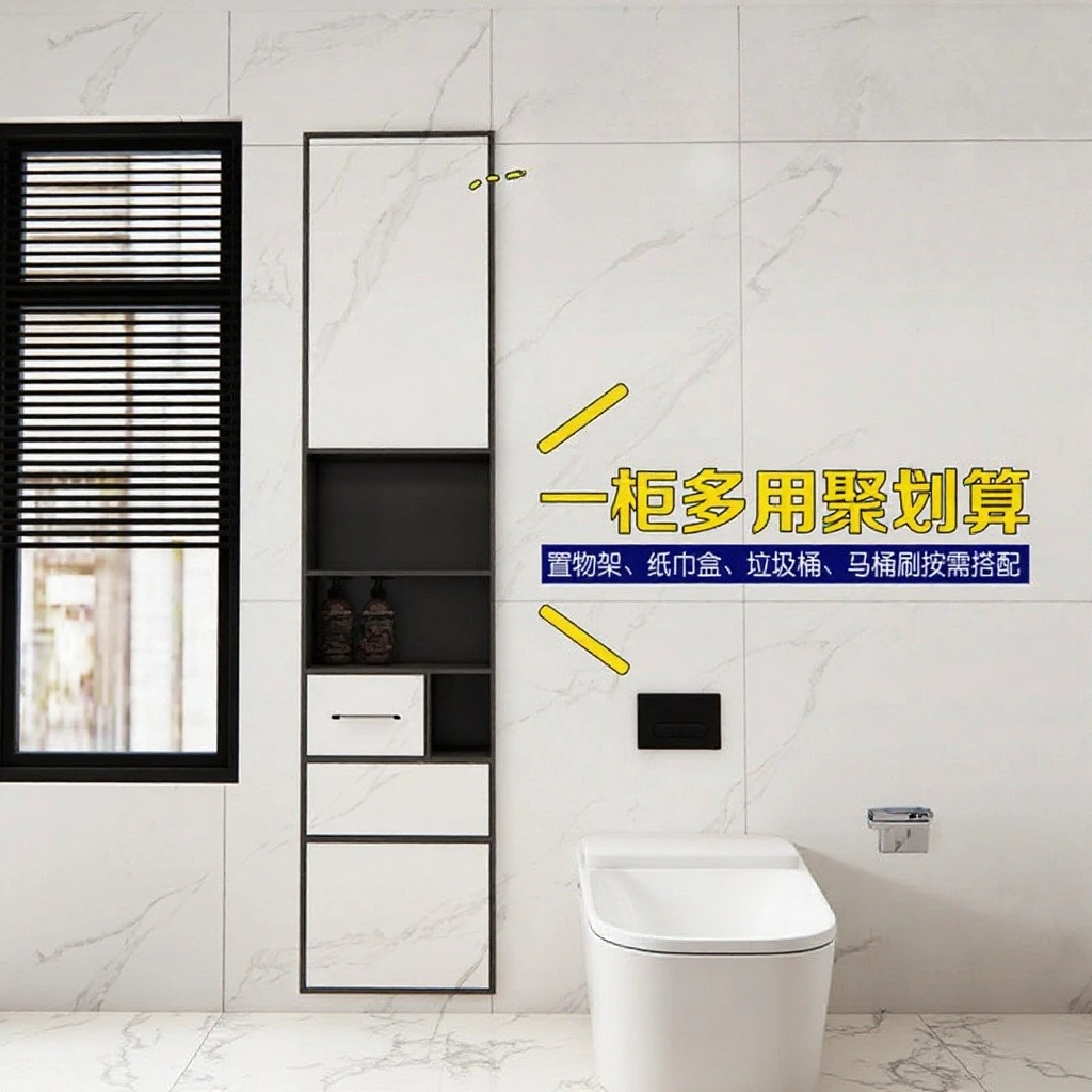 Niche embedded toilet stainless steel trash can tissue box groove cabinet embedded wall cabinet storage