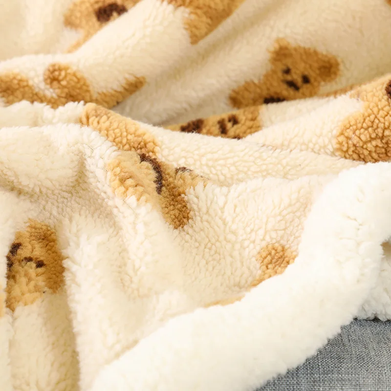 Granular Cashmere Teddy Bear Printed Blanket Lamb Wool Double-layer Warm Cover Quilt Thickened Sofa Blanket Four Season Use