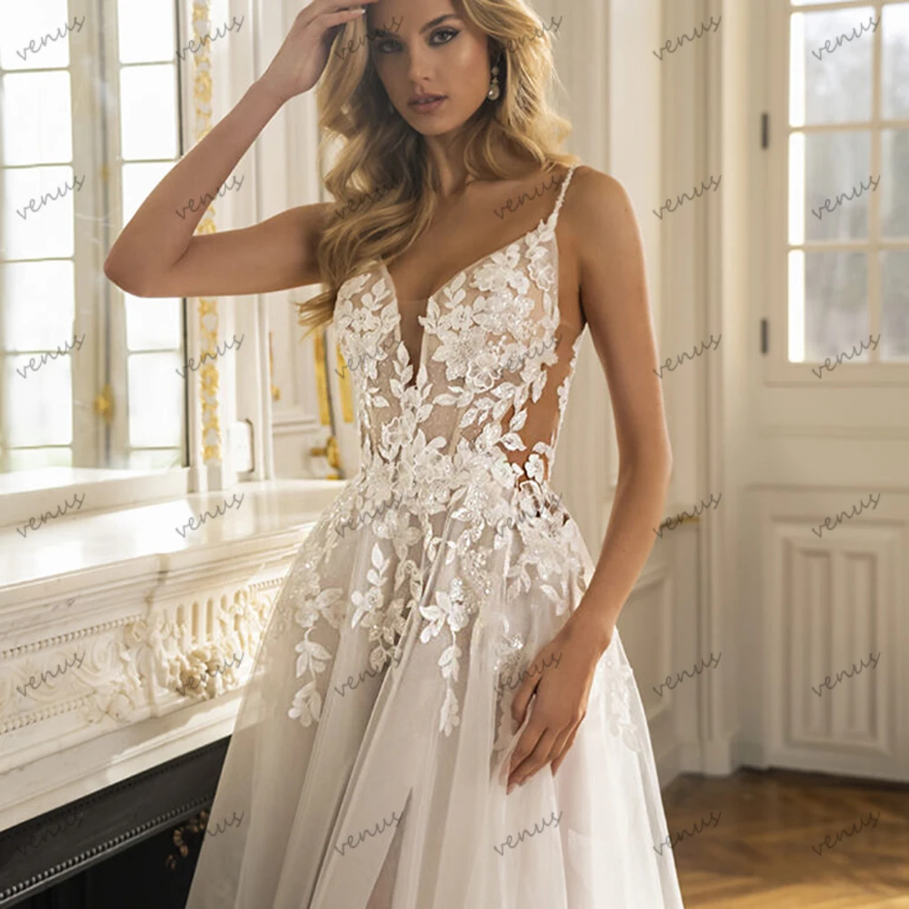 

Elegant Wedding Dresses A Line Tulle Tiered Bridal Gowns Lace Appliques Glamorous Sleeveless Vestidos De Novia Customized 2025