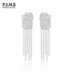 F.I.N.S Geometric Tassel Chain S925 sterling silver Drop Earrings Irregular Texture Concave and Convex Piercing Ear Studs Jewels