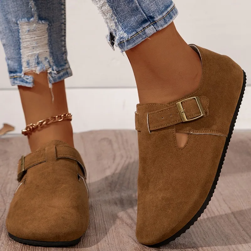 Cover Toe House Slippers Platform Shoes Loafers Slipers Women Slides Flock Med 2024 Flat Rubber Bonded Leather PU Basic